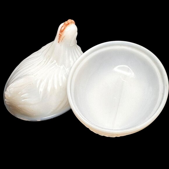 VTG Milk Glass Hen On Nest Dish With Basket Weave Base, candy or trinket dish - Picture 3 of 10